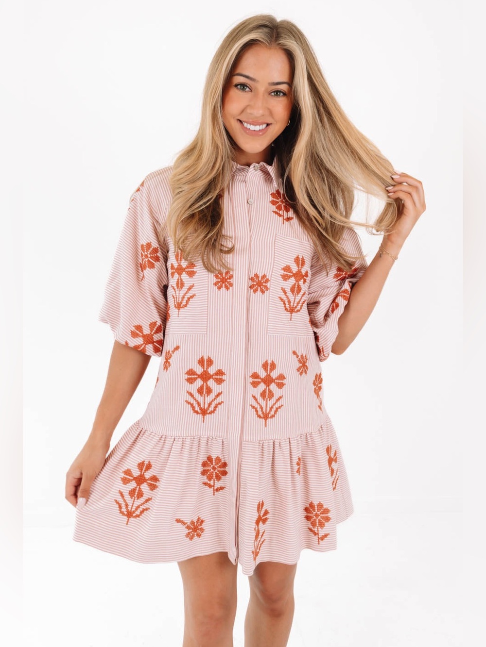 NWT J.Marie Kade Embroidered Short Sleeve Button up Mini Dress Sz XL - Picture 4 of 16